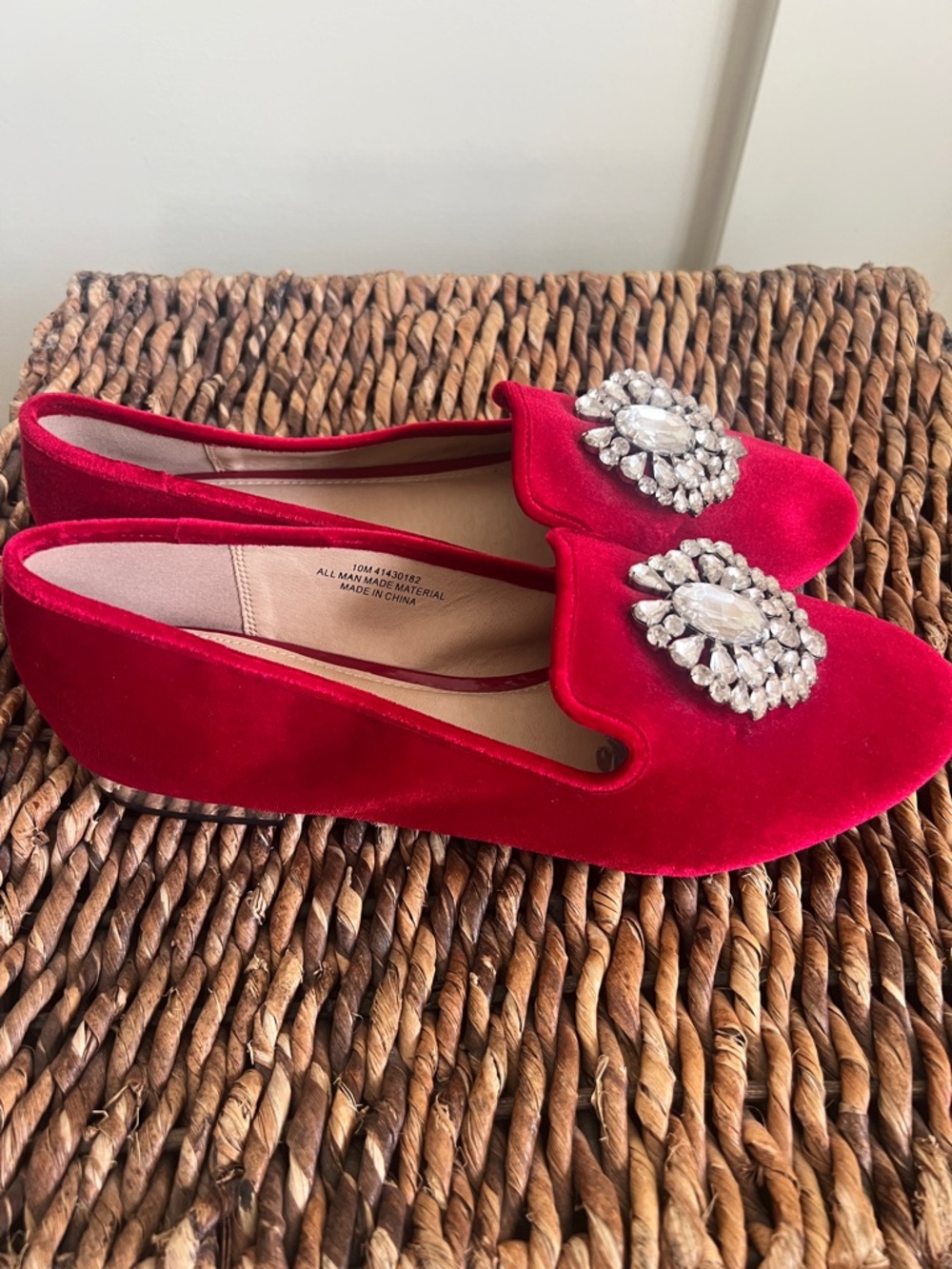 Red Velvet Jeweled Women's Loafers - Picture 4 of 9